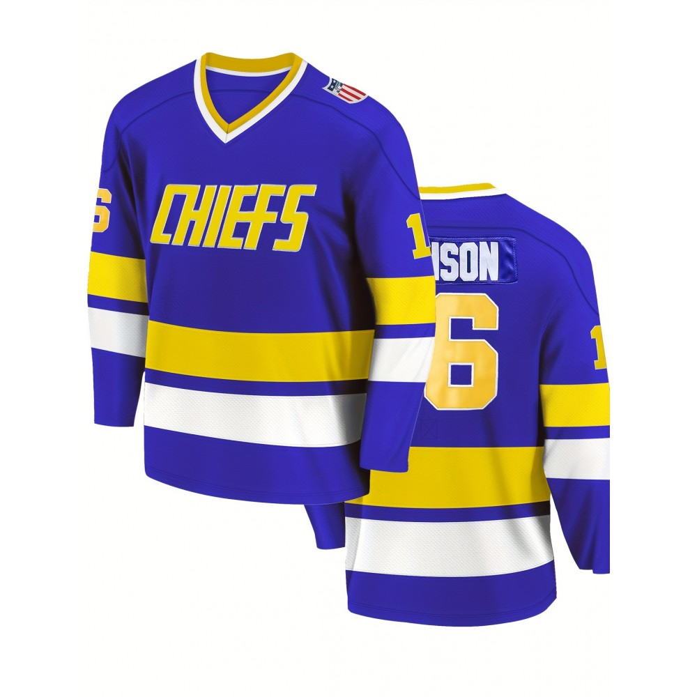 Men'S Blue # 16 Ice Hockey Sweatshirt, Loose Embroidered Long Sleeve, Sporty, Fashionable And Casual, Breathable On The Street