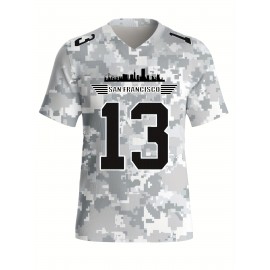 Men's Arctic Camo San Francisco #13 Polyester Football Jersey, Men V-Neck Sports Shirt With Slight Stretch, Breathable Casual Knit Fabric For All Seasons, Loose Fit Adult, Fans Gift Men, For Training Competition Festival Party Outdoor Sports