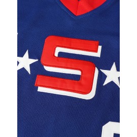 Men's #96 Blue & Red USA Hockey Jersey - V-Neck,, Lightweight Polyester Captain's Sweatshirt with Striped Accents for Team Sports, Casual Wear & More