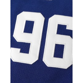 Men's #96 Blue & Red USA Hockey Jersey - V-Neck,, Lightweight Polyester Captain's Sweatshirt with Striped Accents for Team Sports, Casual Wear & More