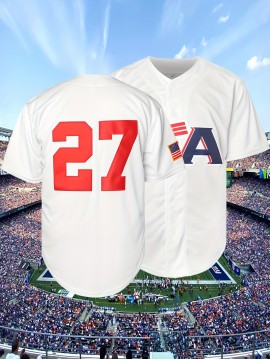 [Casual Style] Men's #27 White Baseball Jersey - Breathable V-Neck, Loose Fit with 