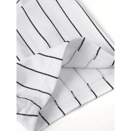 Men's White & Black Striped Baseball Shirt with Embroidered Japan Flag & Number 16 - Loose Fit Breathable V-Neck Button-Up for Sports, Casual Streetwear, All-Season Outdoor Activities