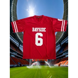 Men's #6 BaySide Red American Football Jersey - Embroidered Polyester, V-Neck, Striped Accents, Sizes S-XXXL - Ideal for Team Sports, Casual Wear & Outdoor Activities