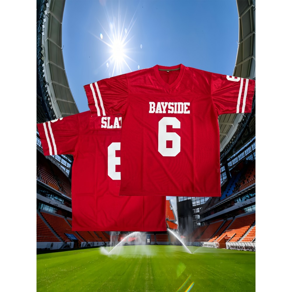 Men's #6 BaySide Red American Football Jersey - Embroidered Polyester, V-Neck, Striped Accents, Sizes S-XXXL - Ideal for Team Sports, Casual Wear & Outdoor Activities