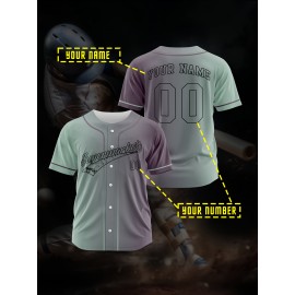 Customizable Youngsters' Baseball Jersey - Personalized Name & Number, Light Purple to White Gradient Design, Breathable Polyester, Perfect for Sports Training, Parties & Casual Wear, Youth Sports Apparel | Outdoor Activity Shirt | Durable Sports Jersey