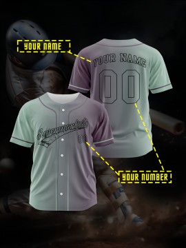 Customizable Youngsters' Baseball Jersey - Personalized Name & Number, Light Purple to White Gradient Design, Breathable Polyester, Perfect for Sports Training, Parties & Casual Wear, Youth Sports Apparel | Outdoor Activity Shirt | Durable Sports Jersey