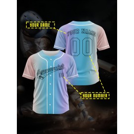 Customizable Youngsters' Baseball Jersey - Personalized Name & Number, Light Purple to White Gradient Design, Breathable Polyester, Perfect for Sports Training, Parties & Casual Wear, Youth Sports Apparel | Outdoor Activity Shirt | Durable Sports Jersey