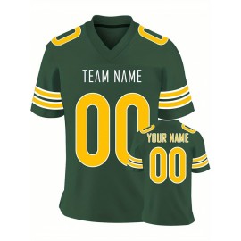 Customizable Football Jersey - Personalized Name & Number, Classic V-Neck Style with Blue & White Stripes, Perfect for Sports, Travel, or Photo Shoots, Sports Fan Apparel | Classic Vneck Style | Durable Fabric, Football Jersey