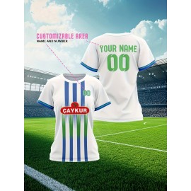 Customizable Plus Size Women'S Soccer Jersey - Personalized Team Name & Number, Breathable Athletic Shirt with 